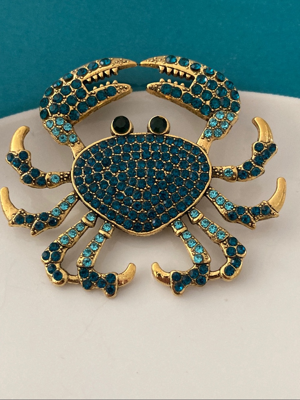Blue Crab Brooch Pin Pendant Teal Crab